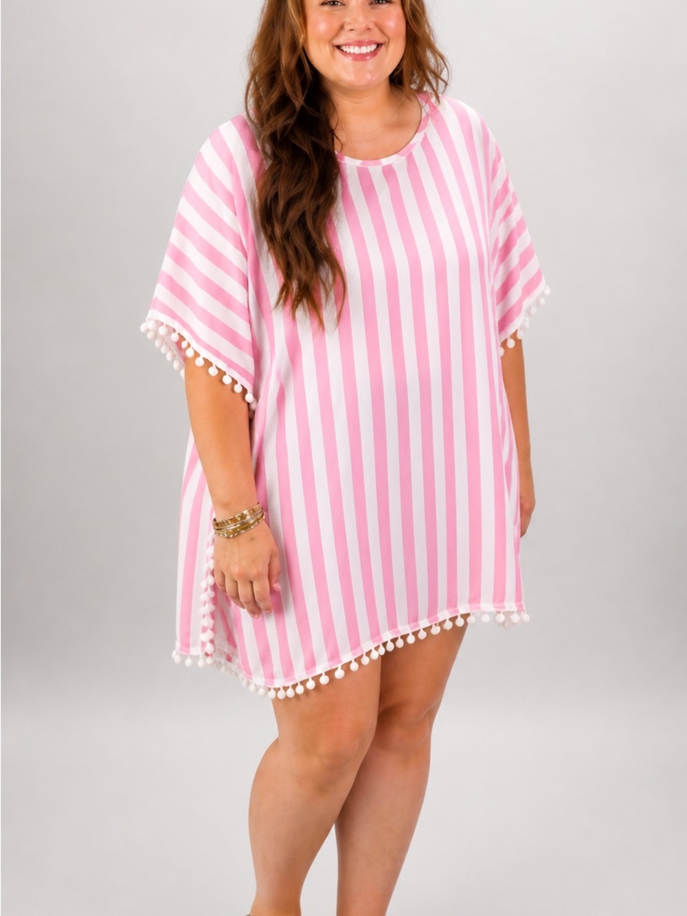 Pink & White Stripe Women's Beach Cover-Up Tunic